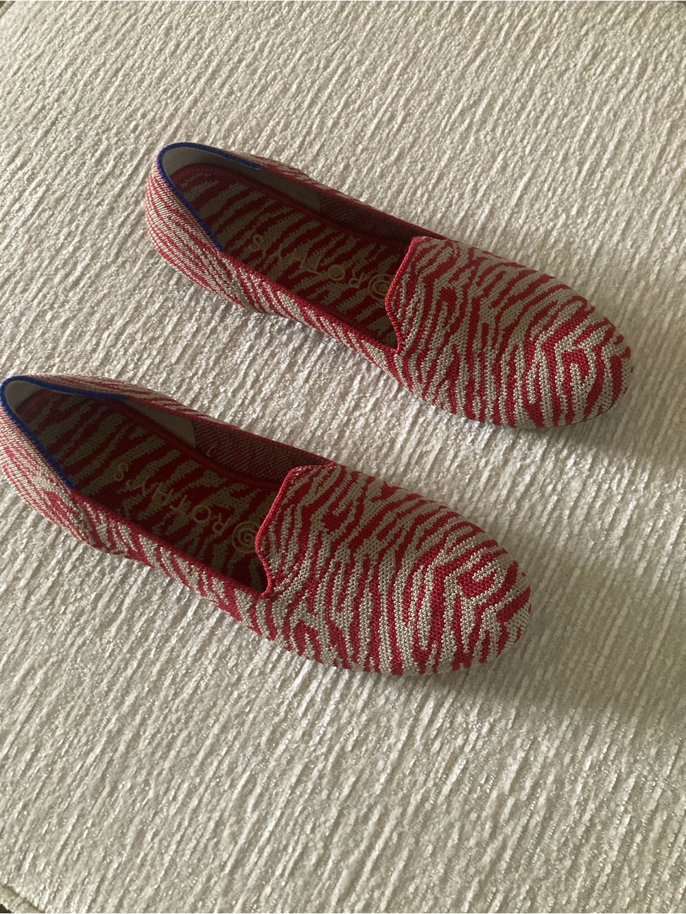 Rothy's Red and Cream Zebra-Print Slip-On Loafers